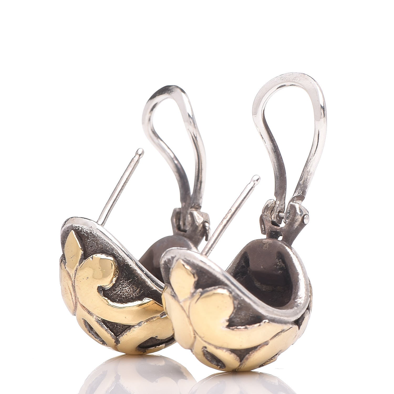 John Hardy Sterling Silver 18K Yellow Gold Fleur De Lis Earrings 3 of 4