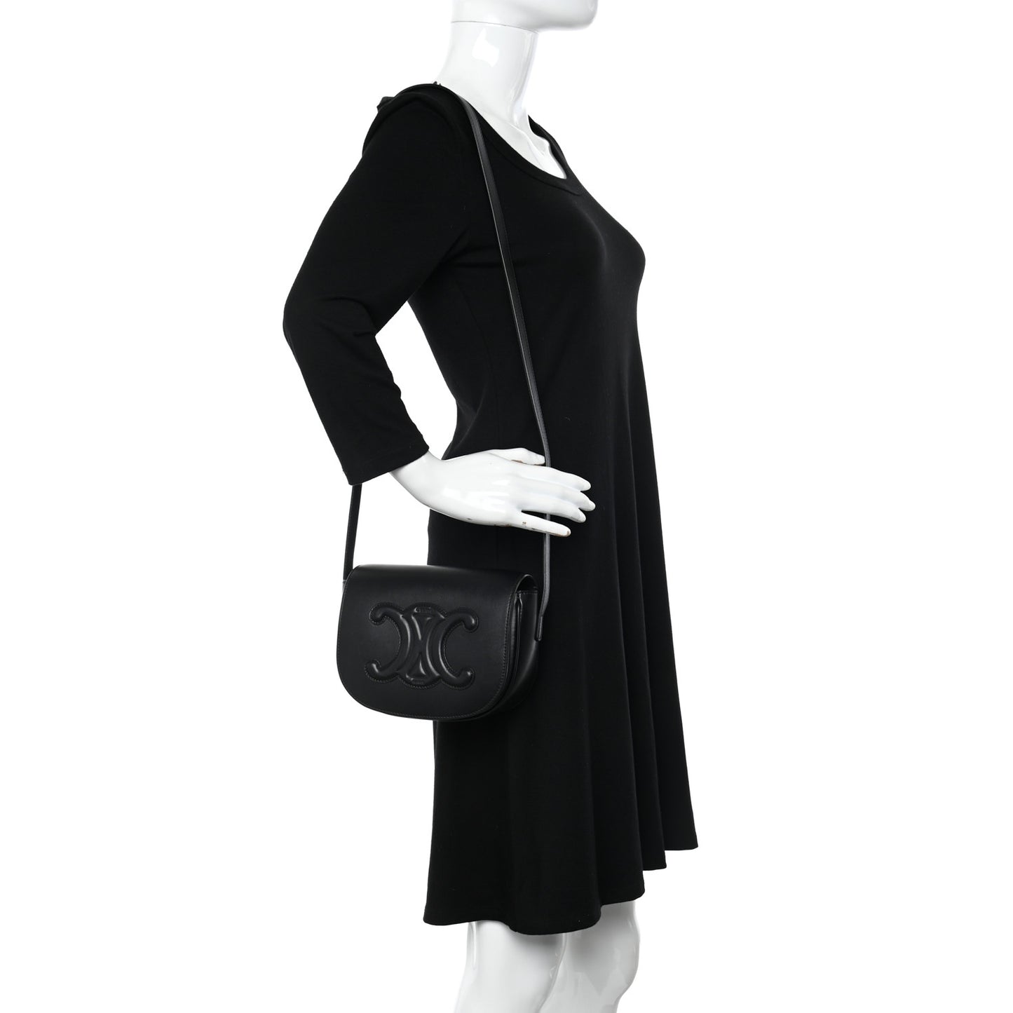 Smooth Calfskin Cuir Triomphe Folco Crossbody Bag Black