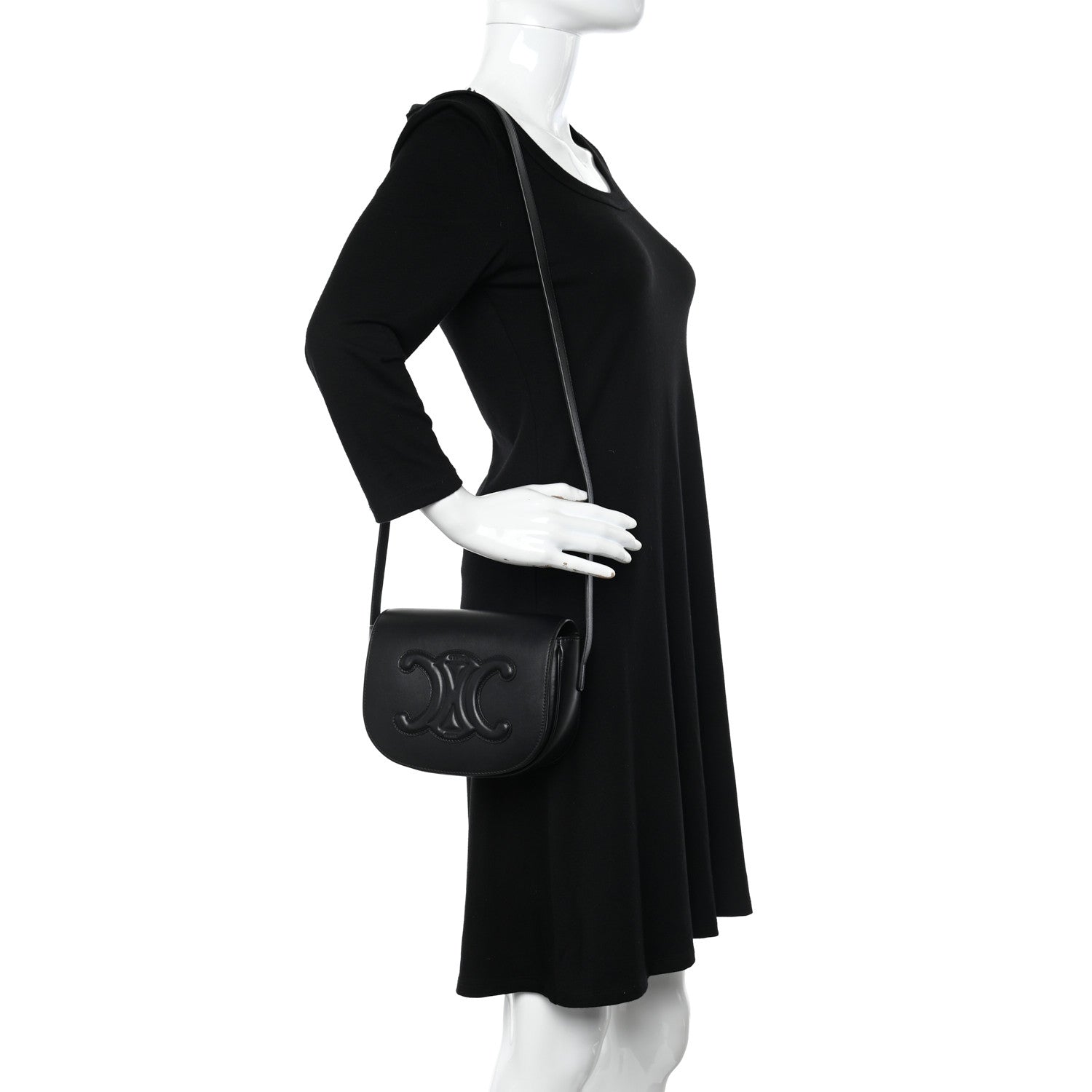 Celine Smooth Calfskin Cuir Triomphe Folco Crossbody Bag Black 2 of 17