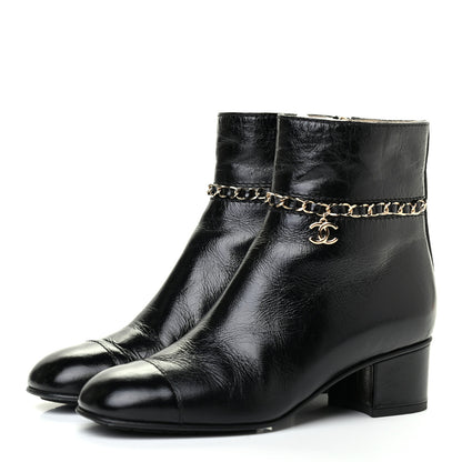 Chanel Crumpled Calfskin Cap Toe Chain Short Boots 35.5 Black 3 of 7