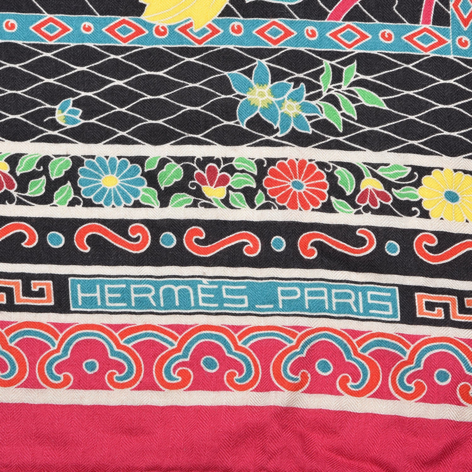 Hermes Cashmere Silk Collections Shawl 140 Fuchsia Vert Jaune 6 of 6