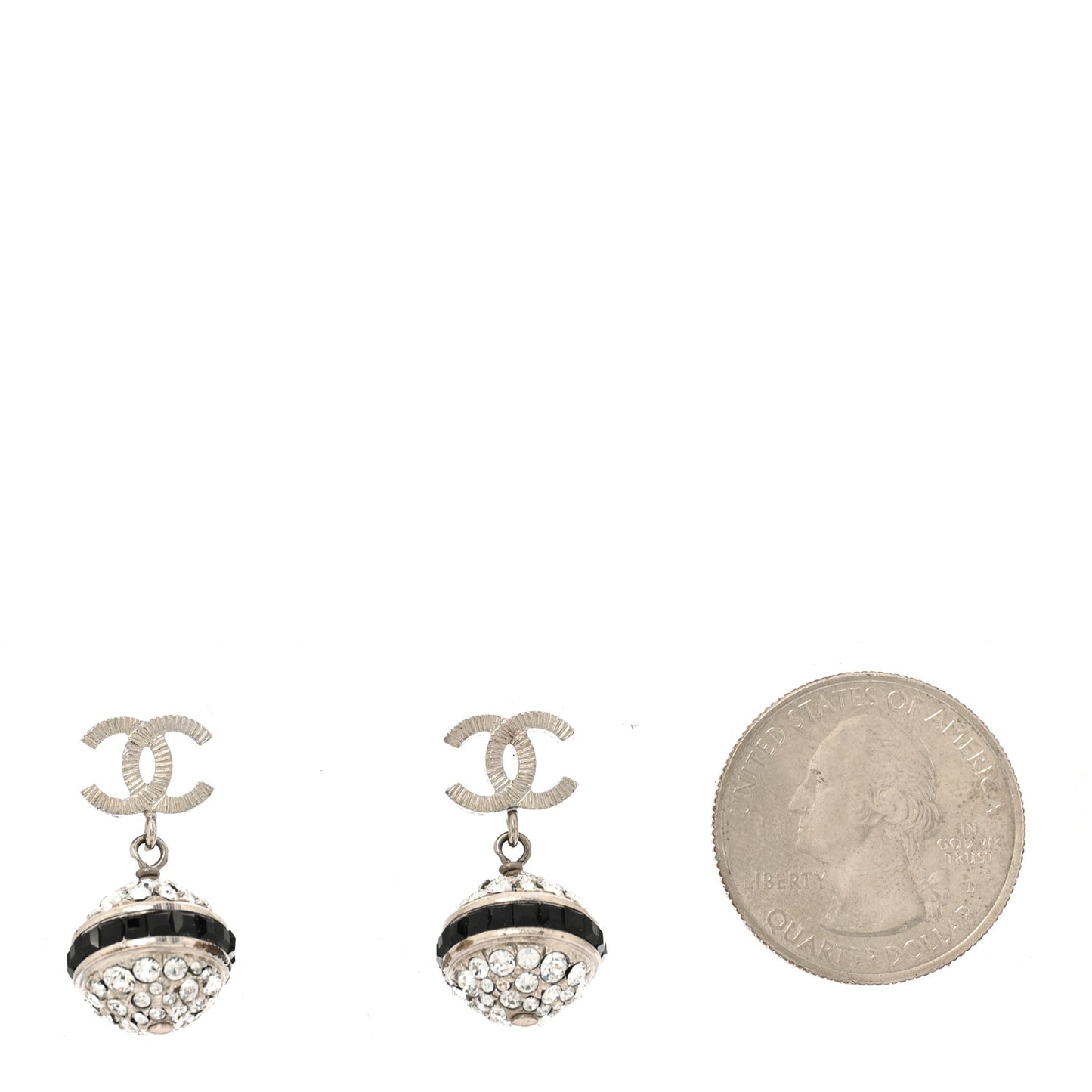 Crystal CC Ball Drop Earrings Black Silver