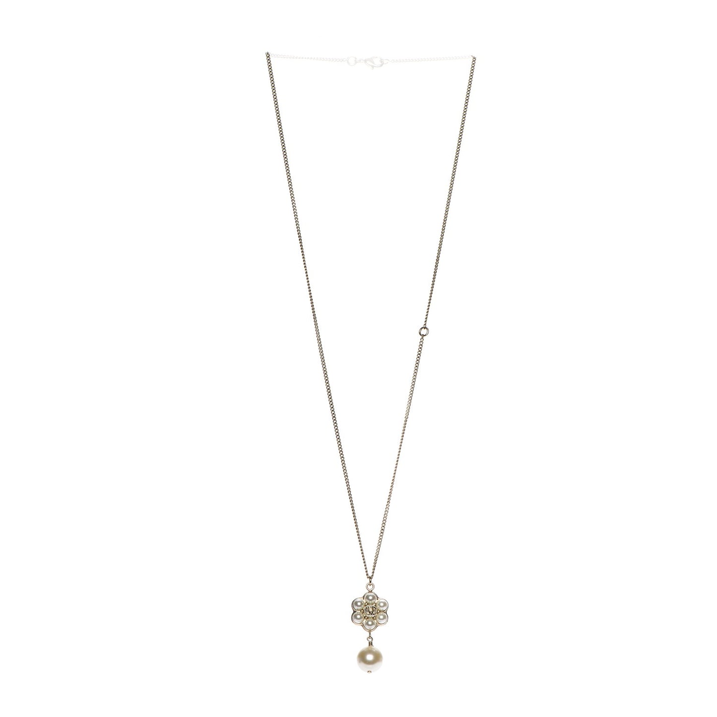 Pearl CC Drop Necklace Gold