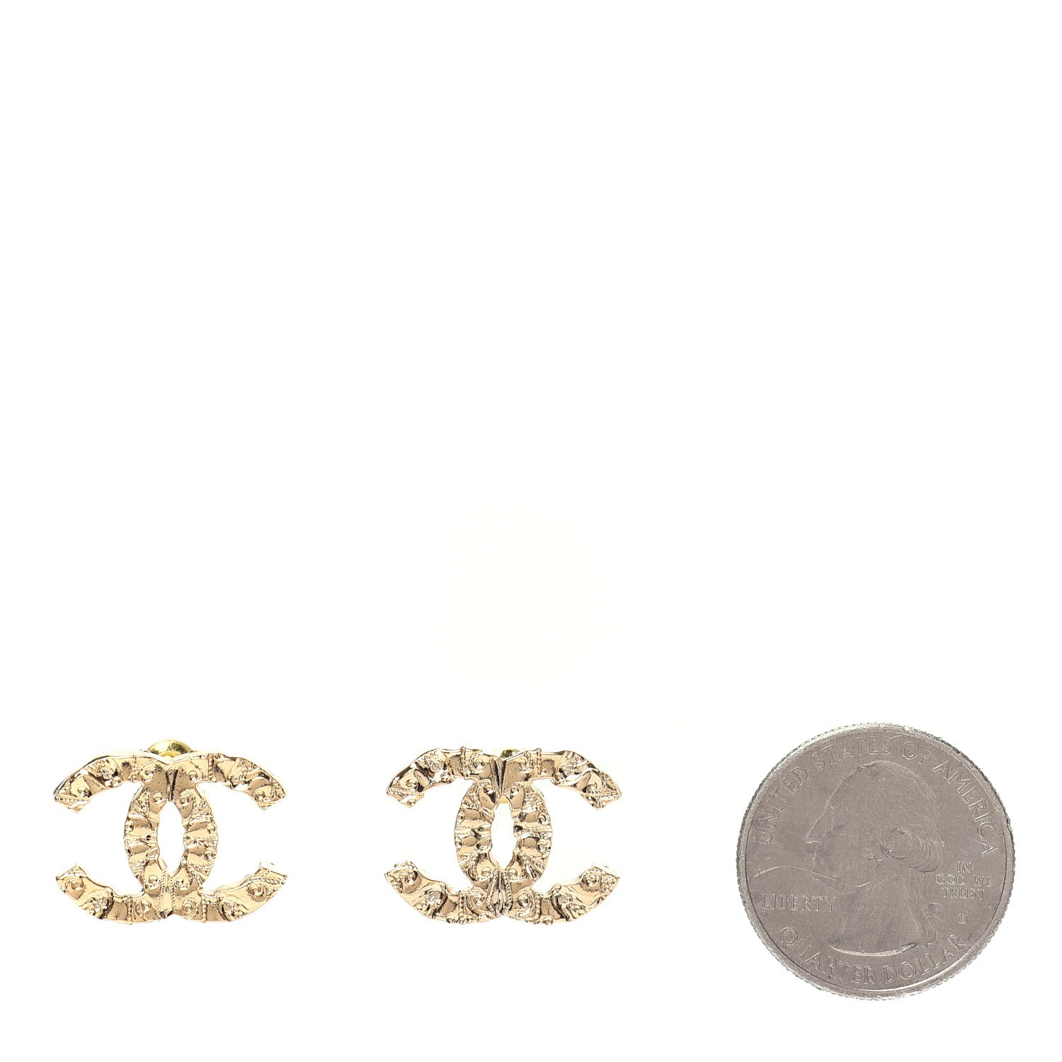 Chanel Metal Textured CC Earrings Gold 2 of 5