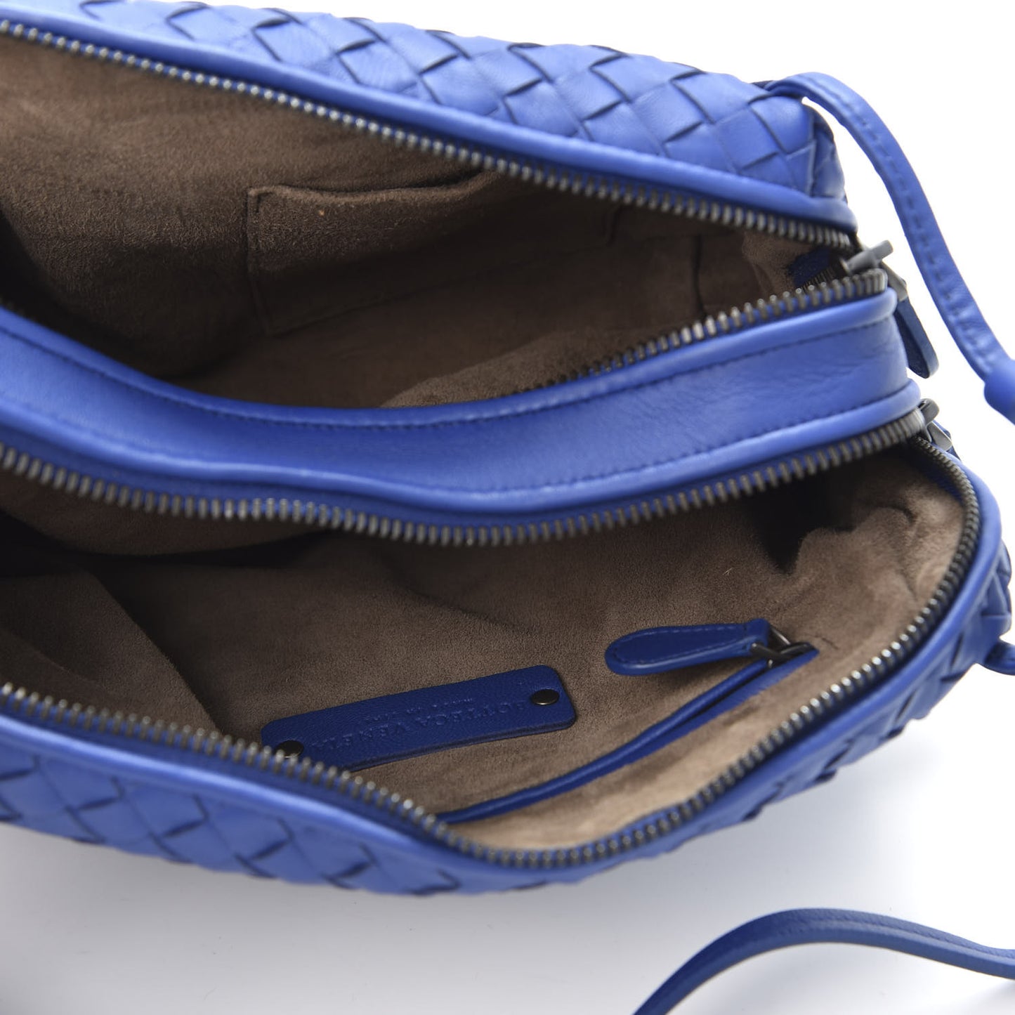 Nappa Intrecciato Double Compartment Crossbody Bag Atlantic Blue