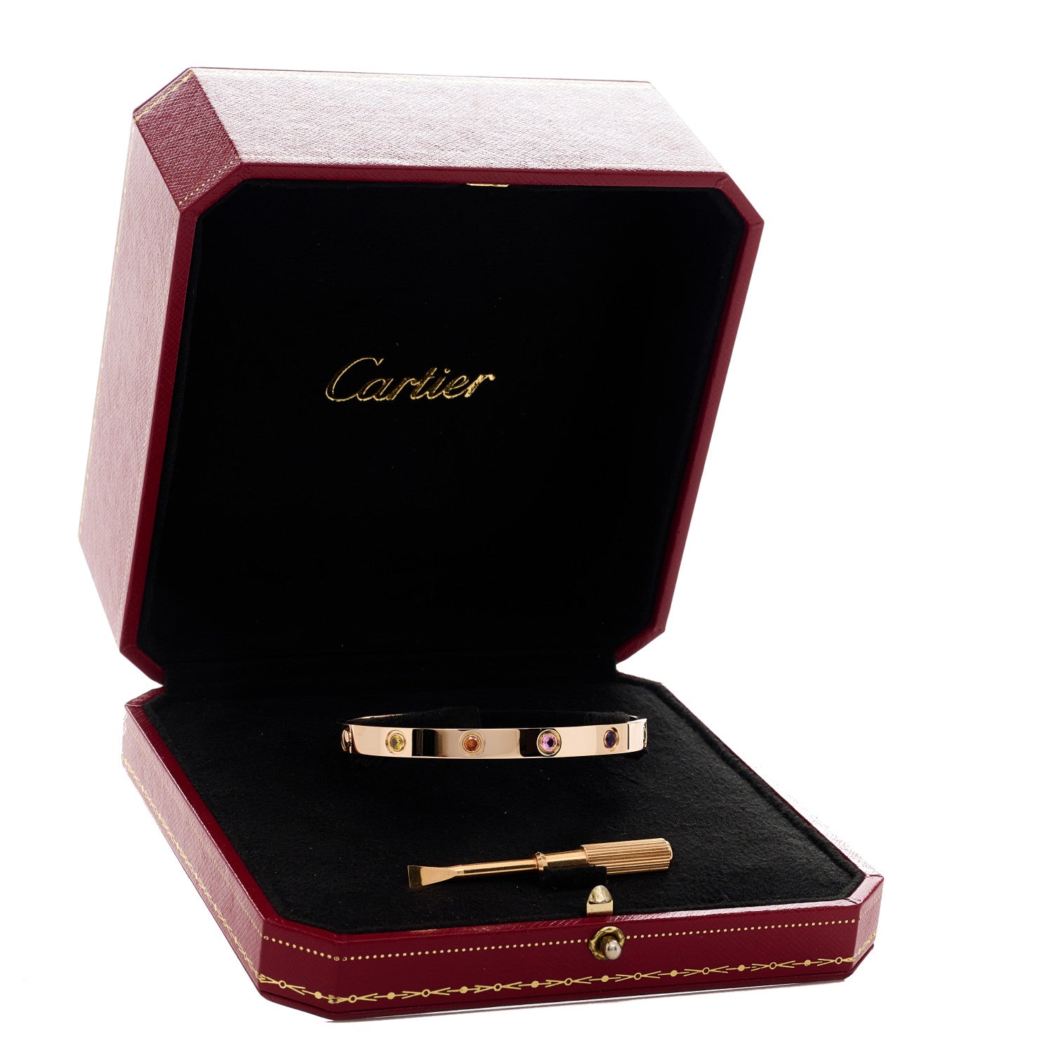Cartier 18K Pink Gold Sapphire Garnet Amethyst LOVE Bracelet 17 9 of 9