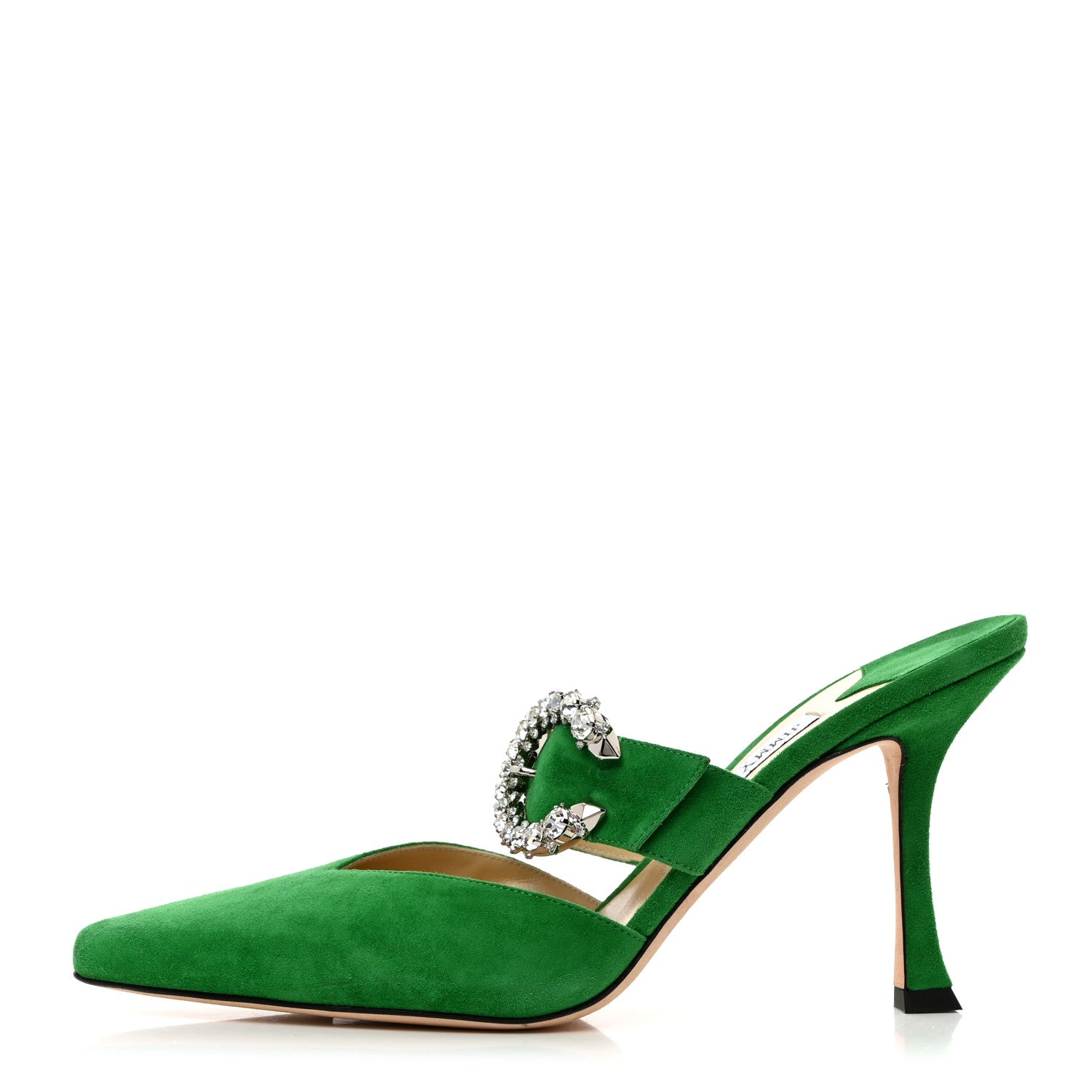 Jimmy Choo Suede Crystal Marta 90 Mules 39.5 Malachite 1 of 10