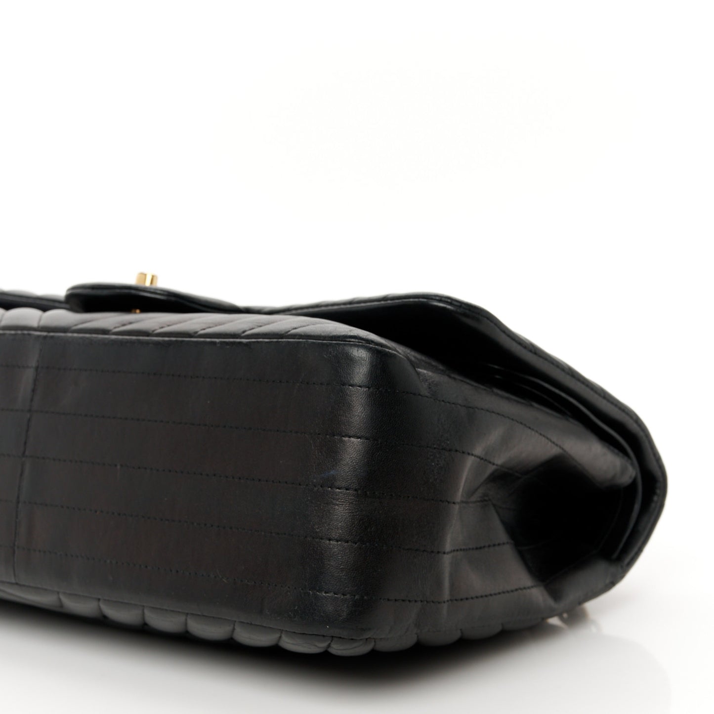 Lambskin Chevron Quilted Jumbo Double Flap Black