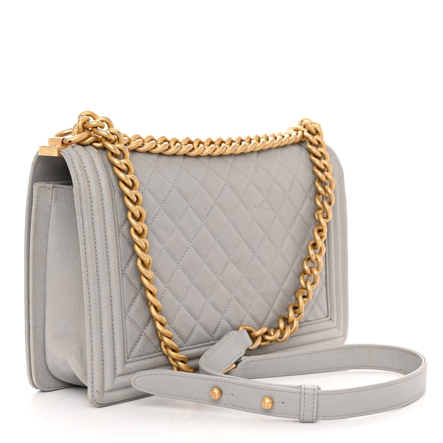 Caviar Quilted New Medium Boy Flap Grey