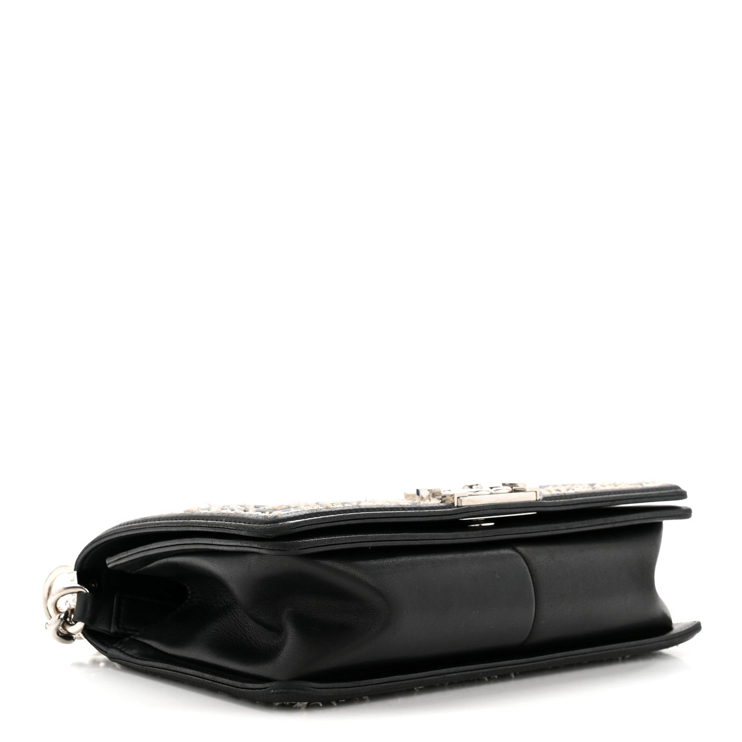 Calfskin Tweed Sequin Stitched Medium Boy Flap Black White