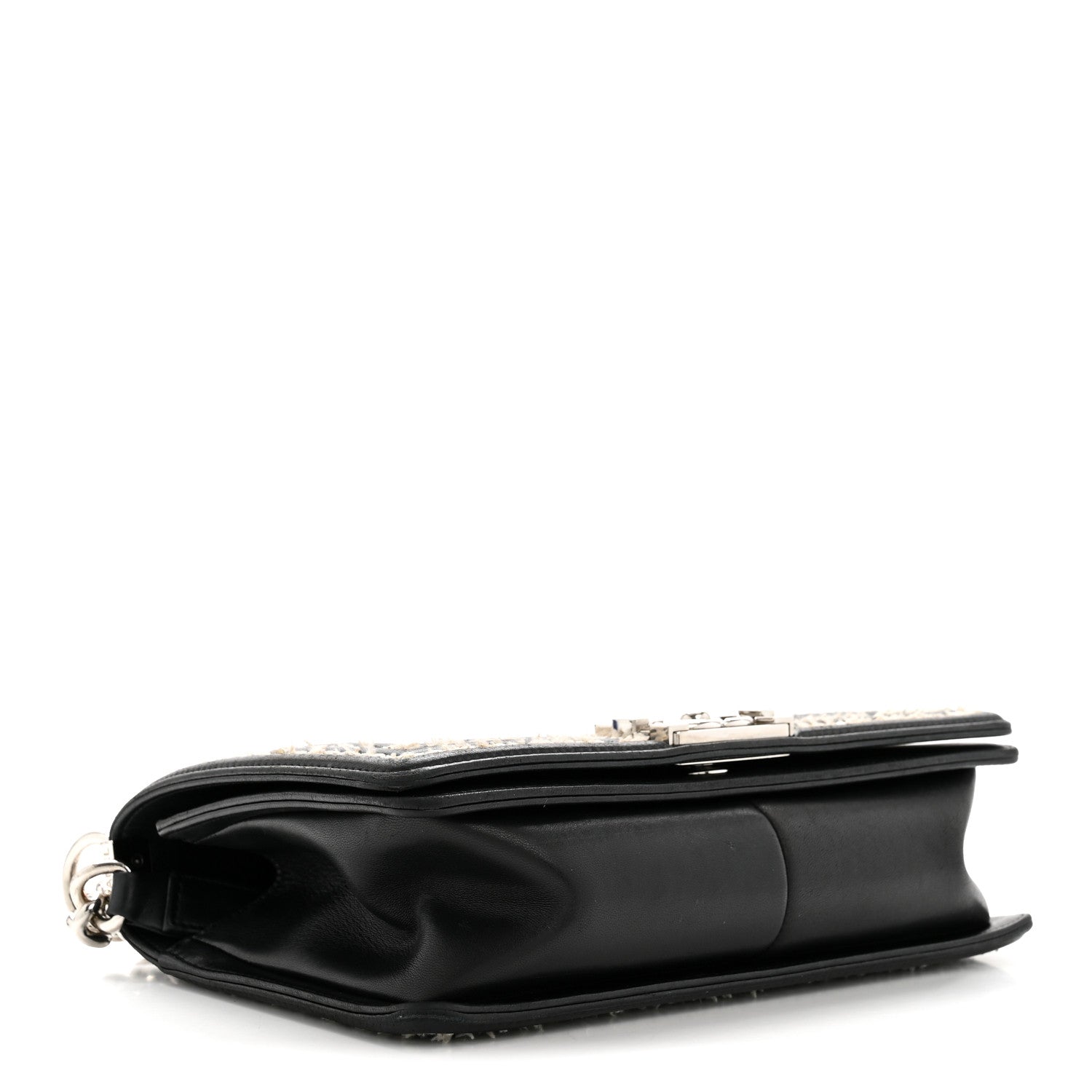Chanel Calfskin Tweed Sequin Stitched Medium Boy Flap Black White 4 of 15