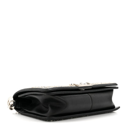 Chanel Calfskin Tweed Sequin Stitched Medium Boy Flap Black White 4 of 15