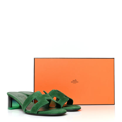 Hermes Suede Goatskin Oasis Sandals 36.5 Vert Electrique 9 of 9