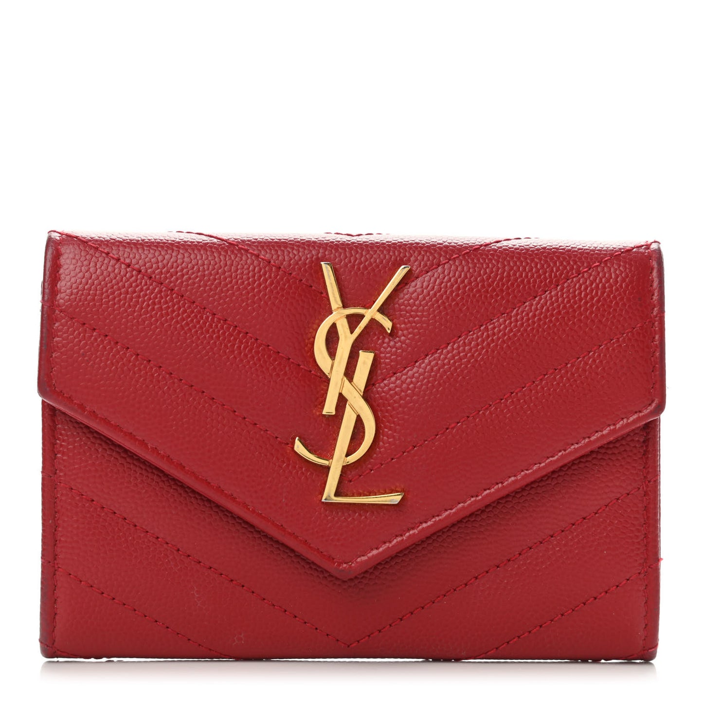 Grain De Poudre Matelasse Chevron Small Monogram Envelope Wallet Rouge Eros
