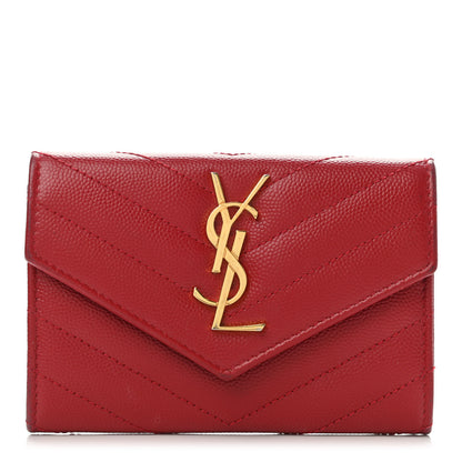 Saint Laurent Grain De Poudre Matelasse Chevron Small Monogram Envelope Wallet Rouge Eros 1 of 4