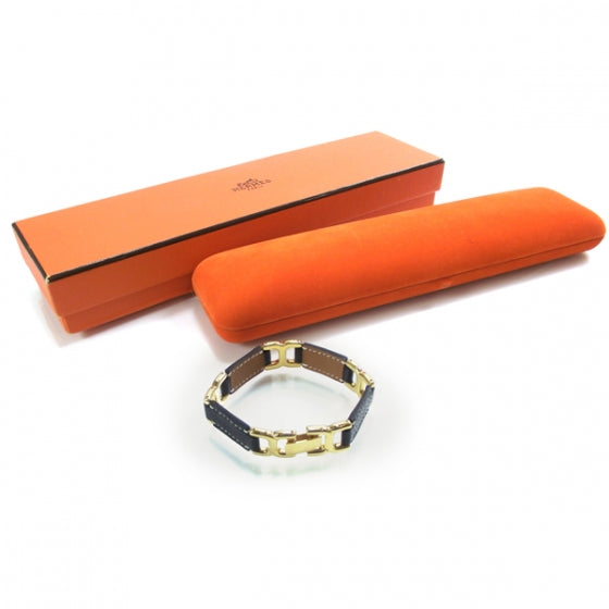 Hermes Epsom Leather H Link Bracelet Black 3 of 5