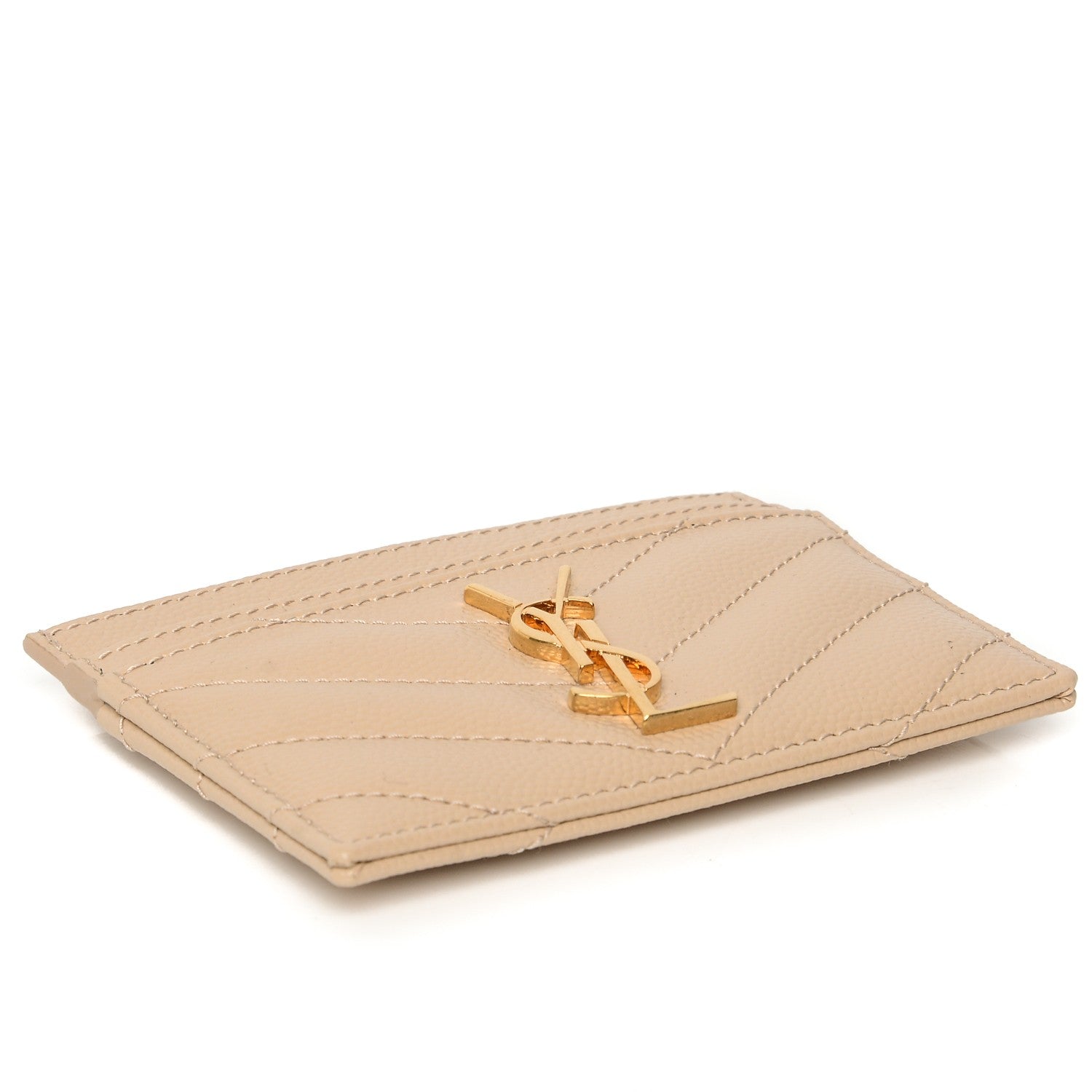 Saint Laurent Grain De Poudre Matelasse Chevron Monogram Credit Card Case Nude Powder 4 of 7