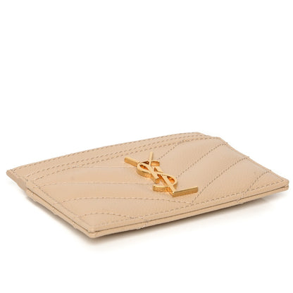 Saint Laurent Grain De Poudre Matelasse Chevron Monogram Credit Card Case Nude Powder 4 of 7