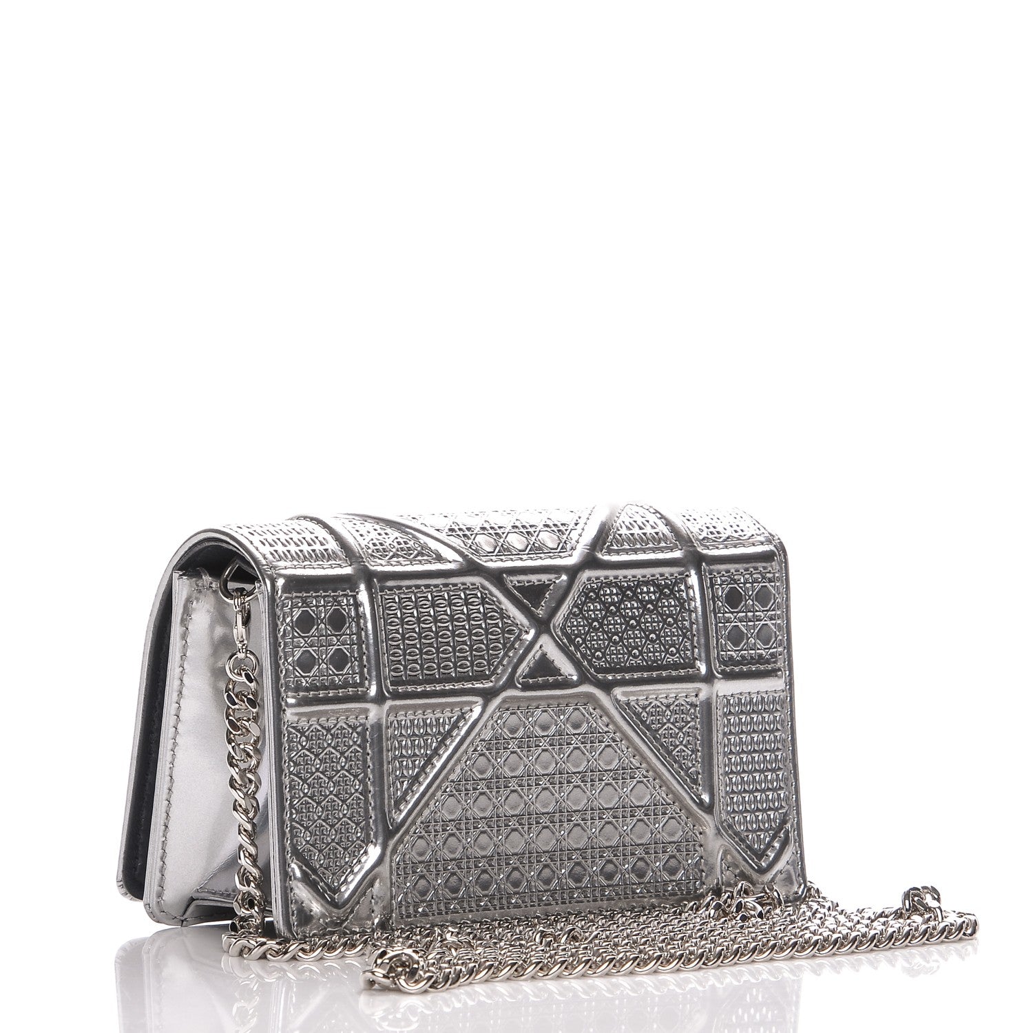 Christian Dior Metallic Patent Micro-Cannage Baby Diorama Flap Bag Silver 4 of 8