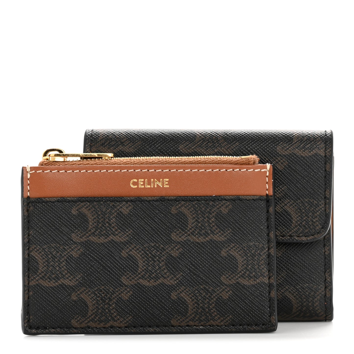 Canvas Triomphe Compact Triomphe Wallet With Coin Purse Tan