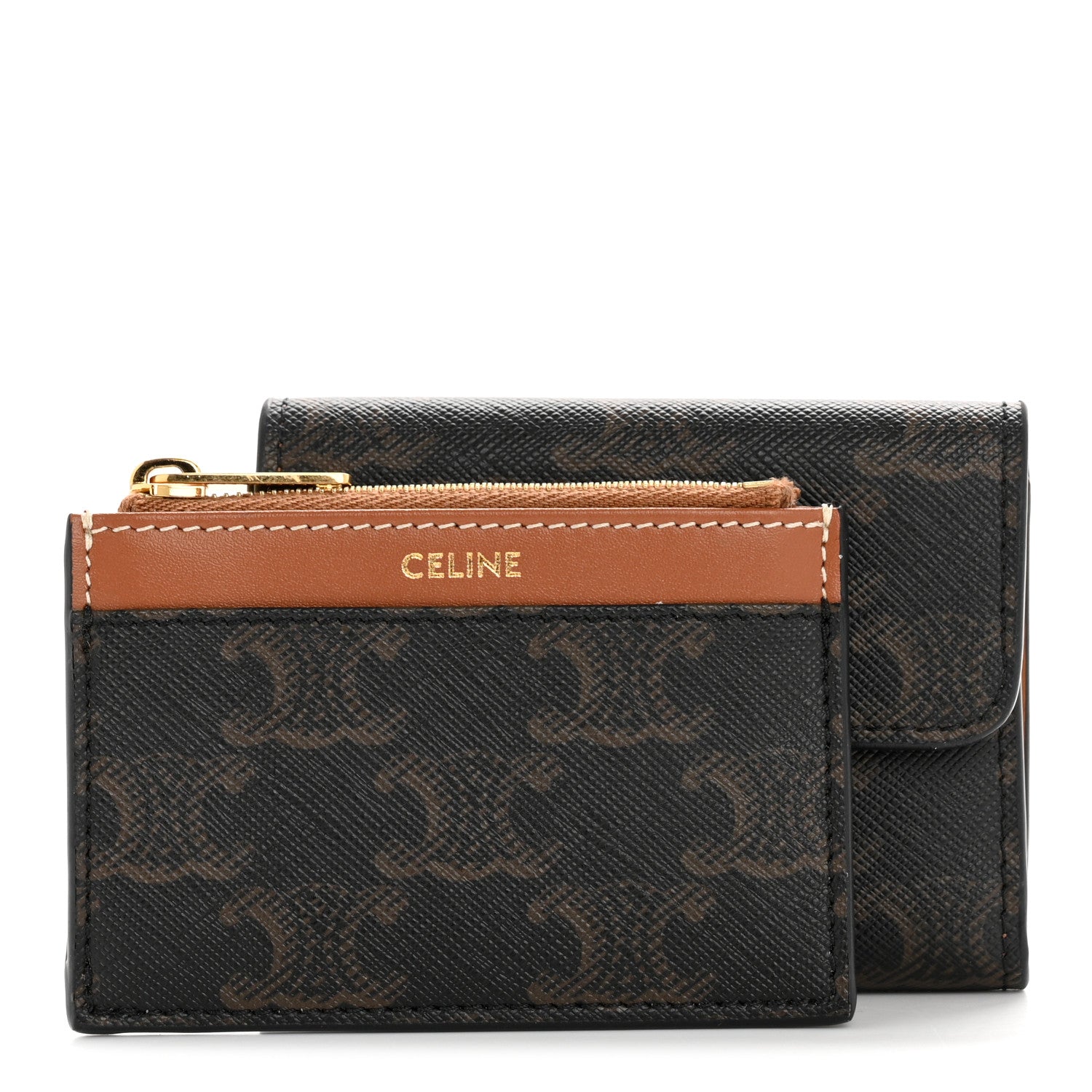 Celine Canvas Triomphe Compact Triomphe Wallet With Coin Purse Tan 3 of 11