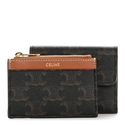 Celine Canvas Triomphe Compact Triomphe Wallet With Coin Purse Tan 3 of 11