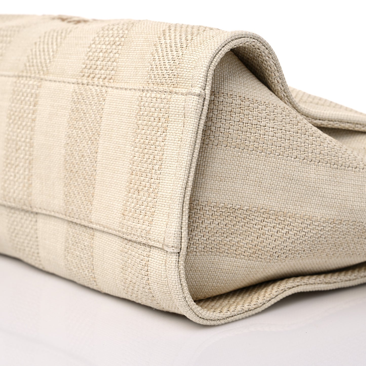 Mixed Fibers Calfskin Striped Small Deauville Tote Beige