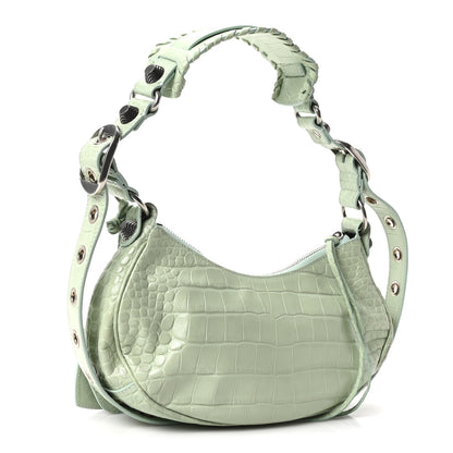 Balenciaga Extra Supple Calfskin Crocodile Embossed Le Cagole Shoulder Bag XS Light Green 3 of 10
