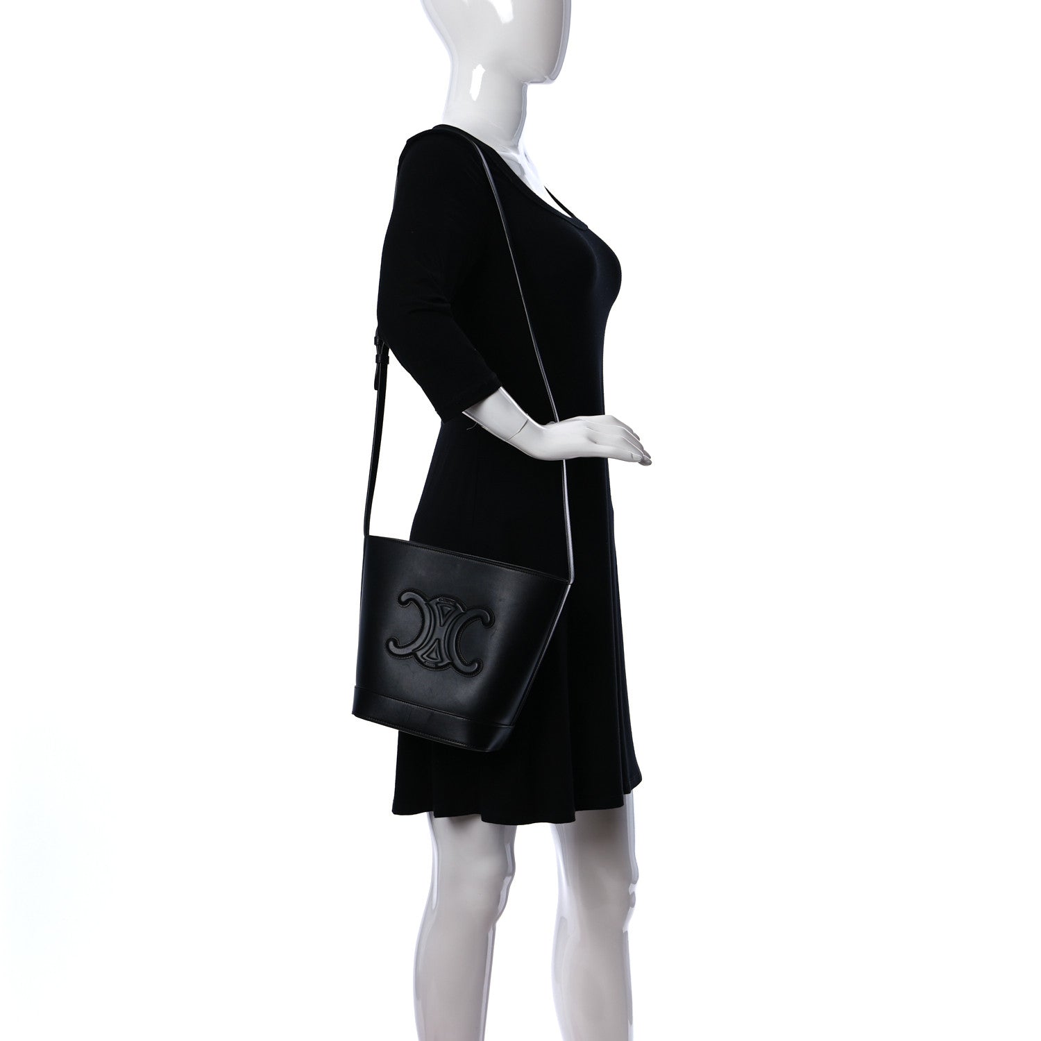 Celine Smooth Calfskin Triomphe Small Bucket Bag Black 3 of 10