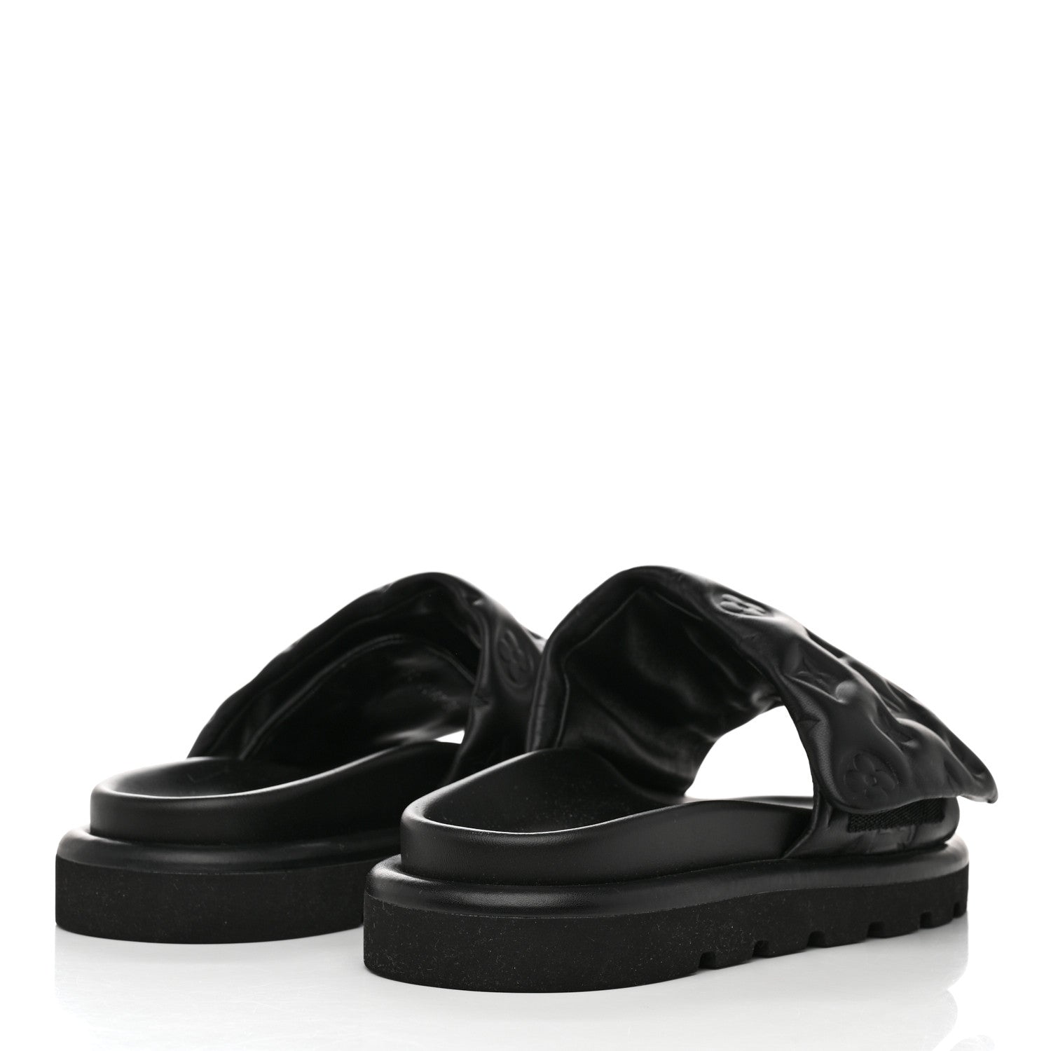 Louis Vuitton Lambskin Embossed Monogram Pool Pillow Flat Comfort Mule 38 Black 4 of 9