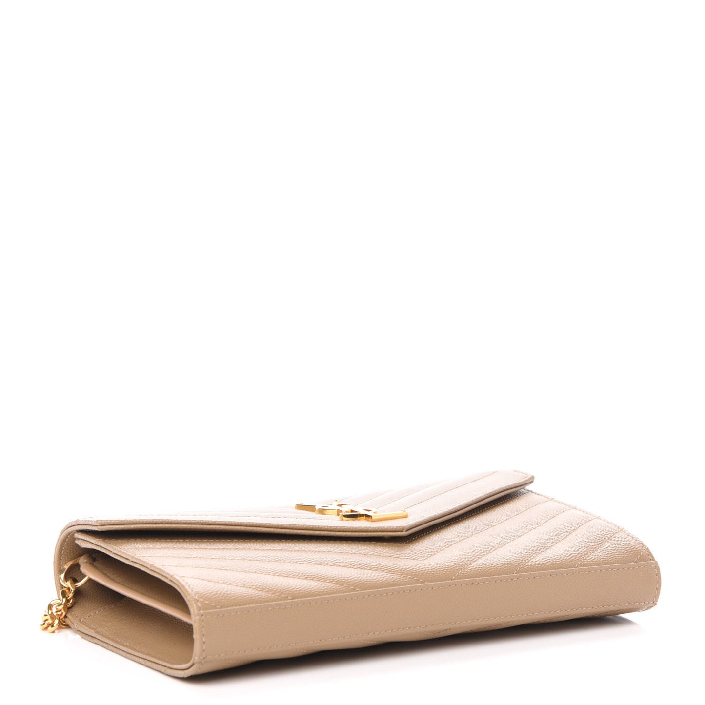 Grain De Poudre Matelasse Chevron Monogram Chain Wallet Deep Beige