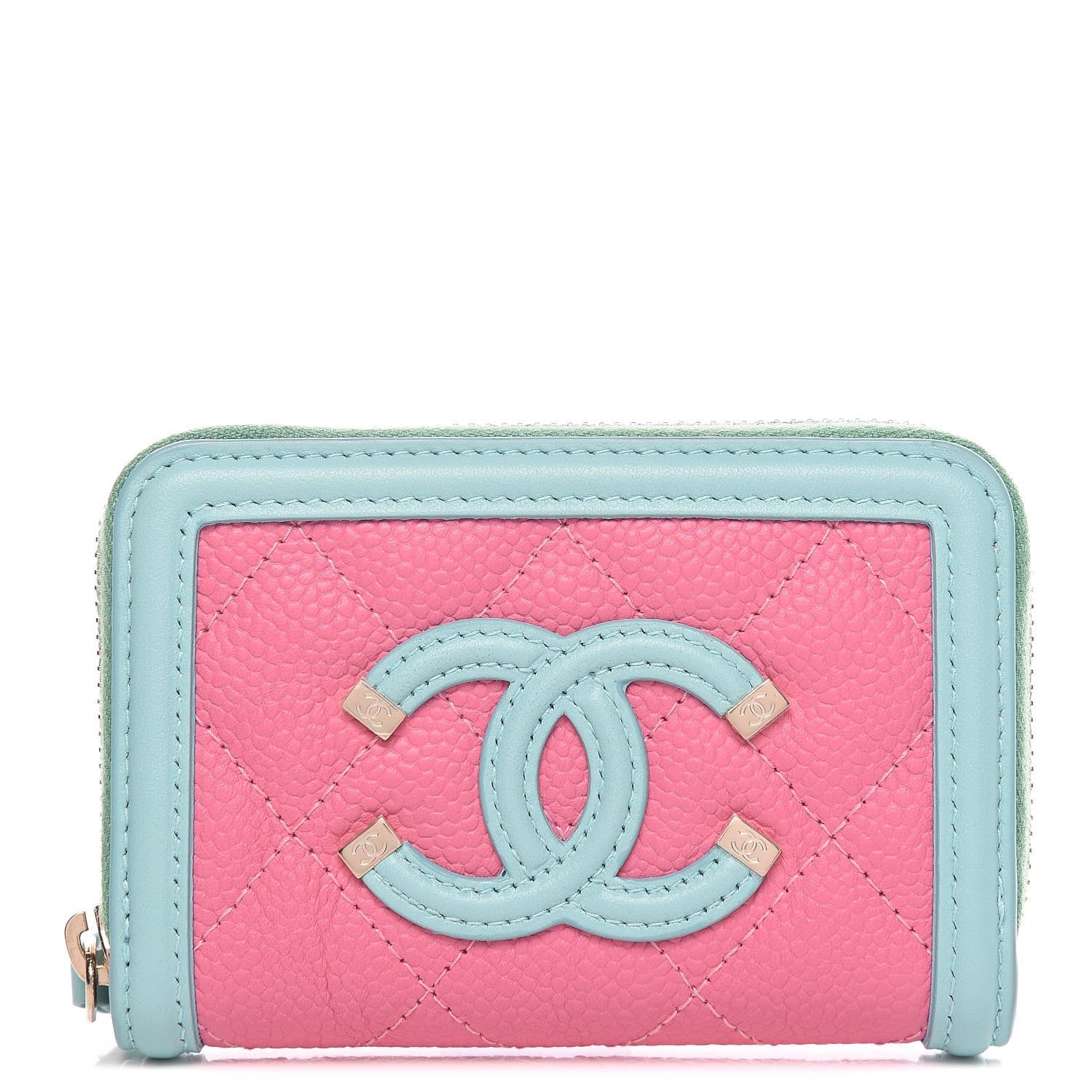 Chanel Caviar Quilted Filigree Coin Purse Pink Green Blue 1 of 8