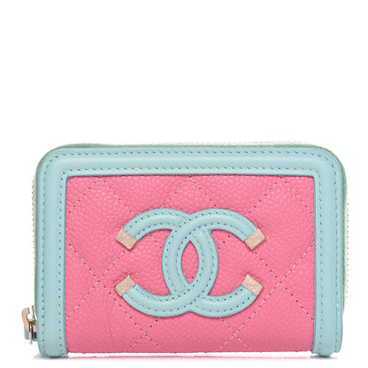Chanel Caviar Quilted Filigree Coin Purse Pink Green Blue 1 of 8