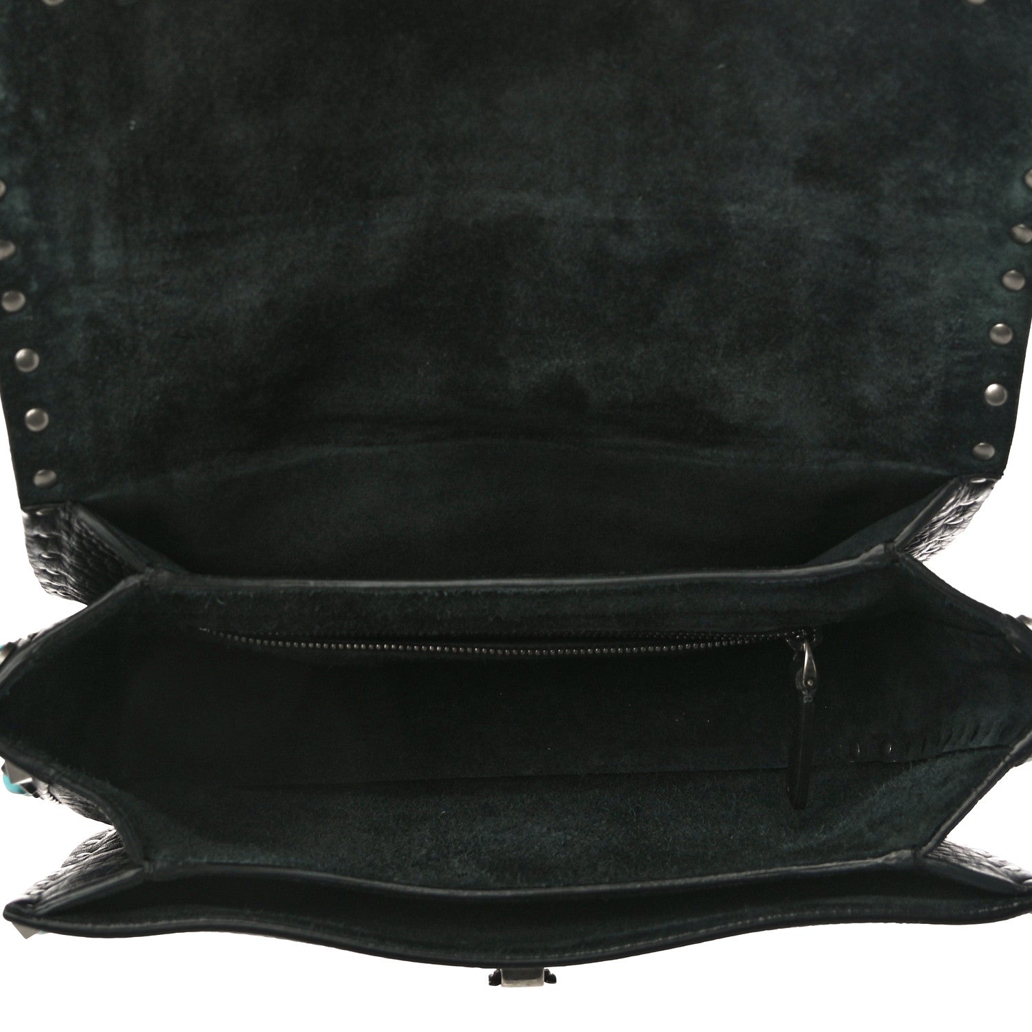 Valentino Garavani Pebbled Calfskin Turquoise Medium Rockstud Rolling Flap Saddle Bag Black 4 of 10
