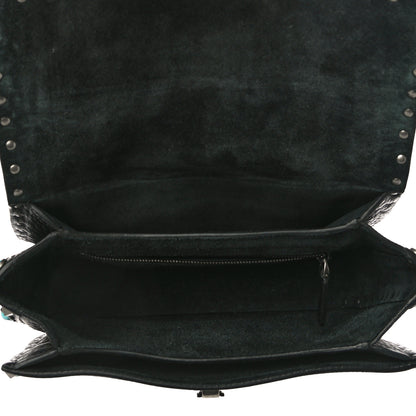 Valentino Garavani Pebbled Calfskin Turquoise Medium Rockstud Rolling Flap Saddle Bag Black 4 of 10