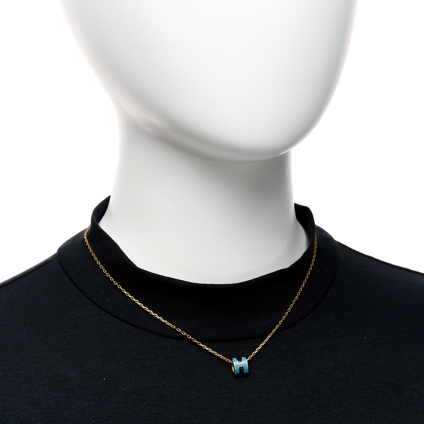 Lacquered Gold Mini Pop H Pendant Necklace Bleu Jean