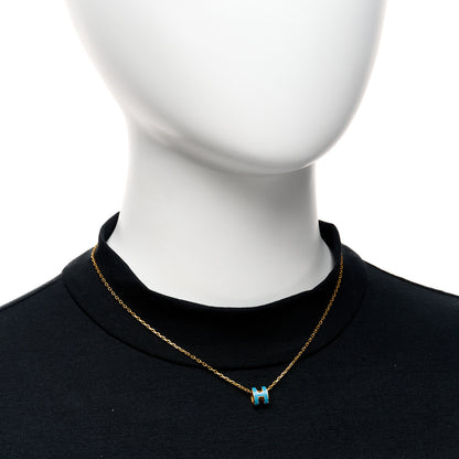 Hermes Lacquered Gold Mini Pop H Pendant Necklace Bleu Jean 2 of 6