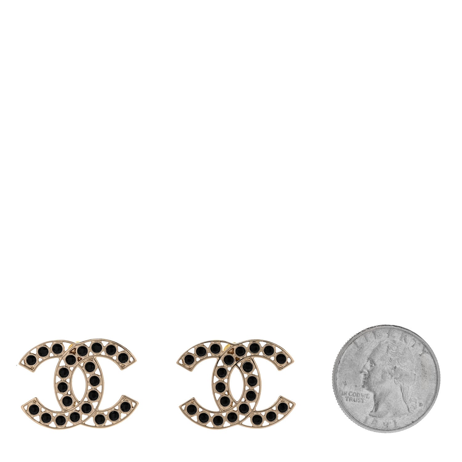 Chanel Large Strass Crystal CC Earrings Black Gold 2 of 4