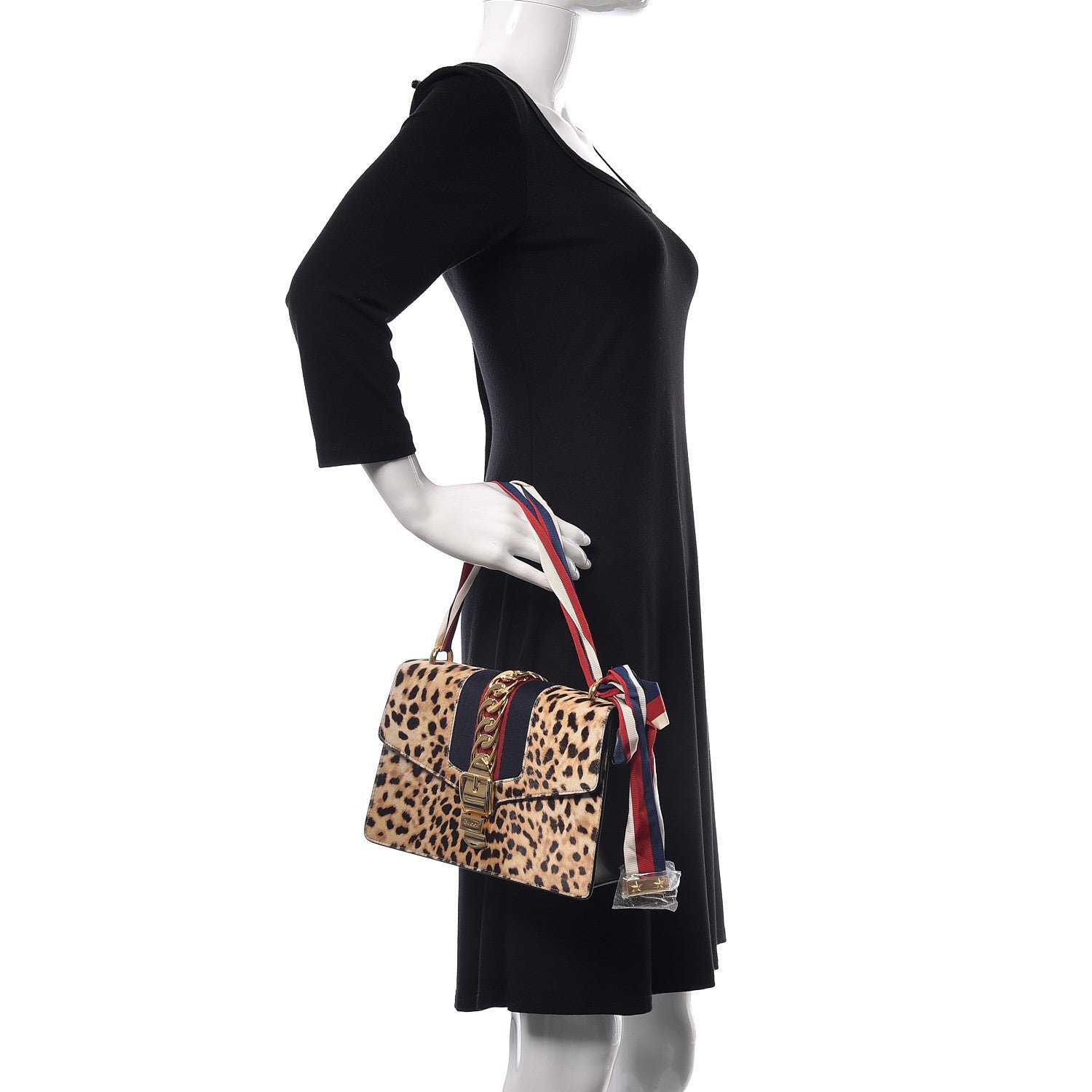 Gucci Calf Hair Leopard Print Small Sylvie Shoulder Bag Naturale Black 2 of 9