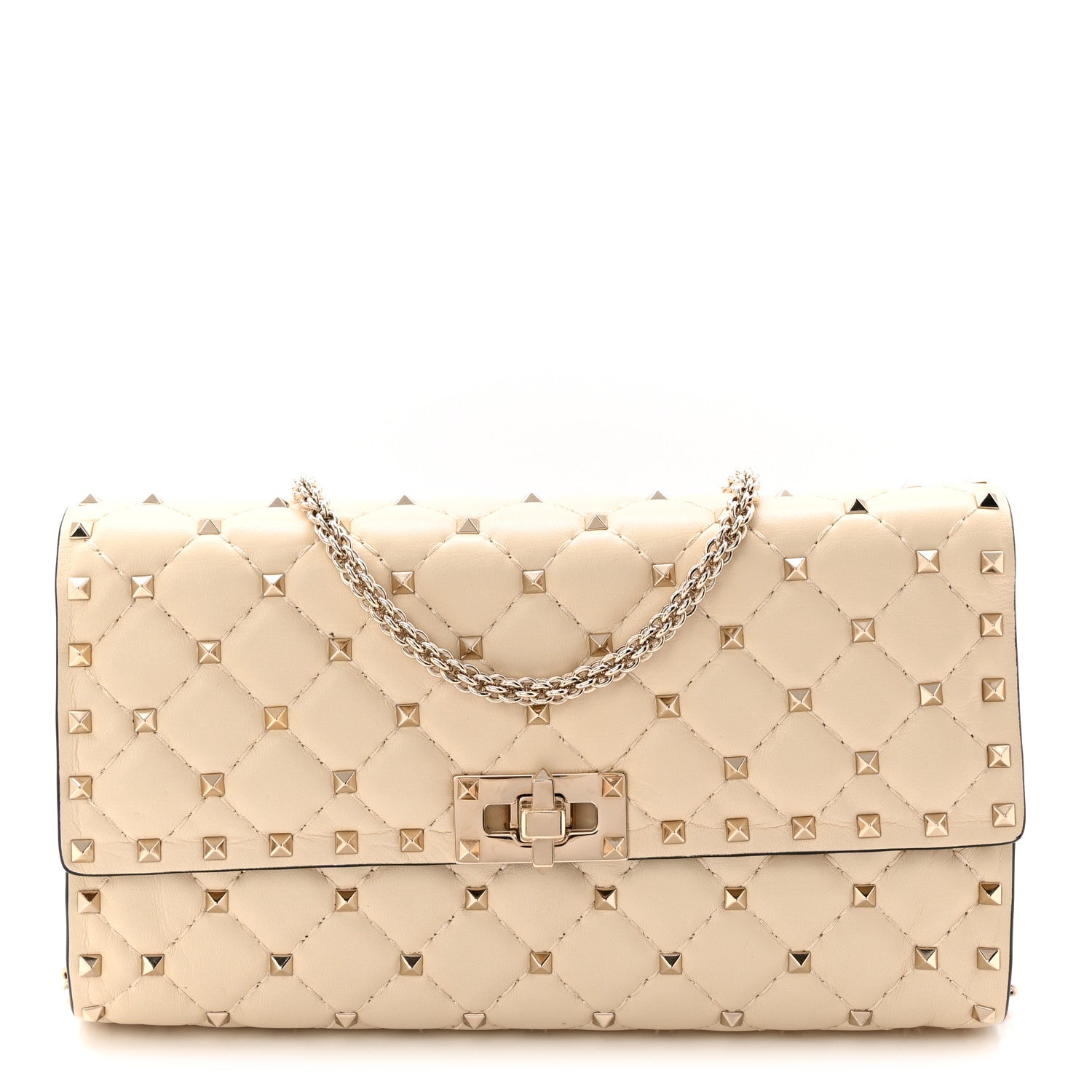 Valentino Garavani Lambskin Rockstud Spike Wallet on Chain Light Ivory 1 of 9
