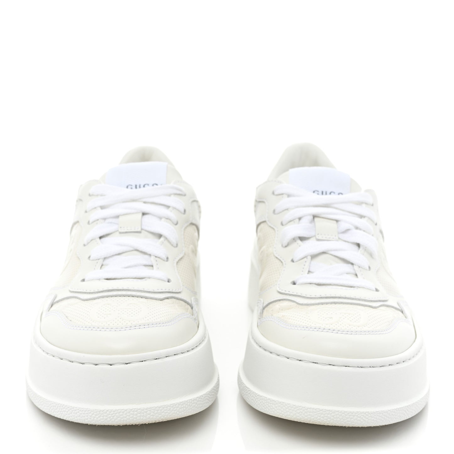 Calfskin GG Tennis Embossed Perforated Womens Platform 55mm Sneakers 35 Great White