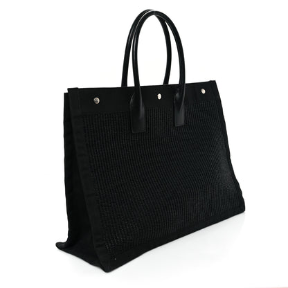 Saint Laurent Raffia Linen Calfskin Rive Gauche Tote Black 3 of 13