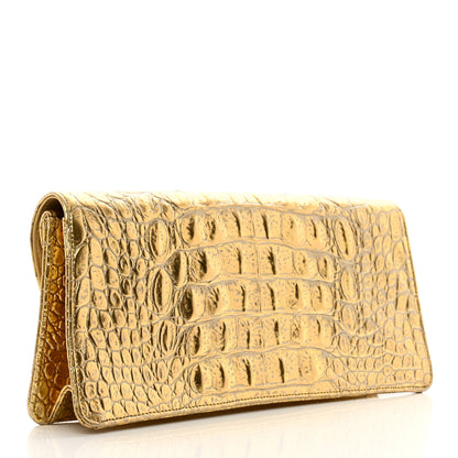 Chanel Metallic Calfskin Crocodile Embossed Cocodile Clutch Gold 3 of 8