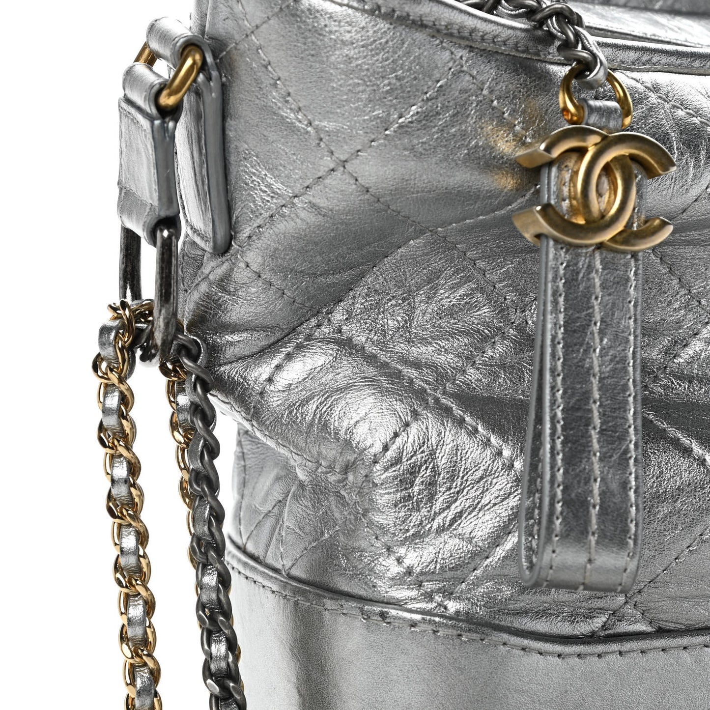 Metallic Aged Calfskin Quilted Medium Gabrielle Silver