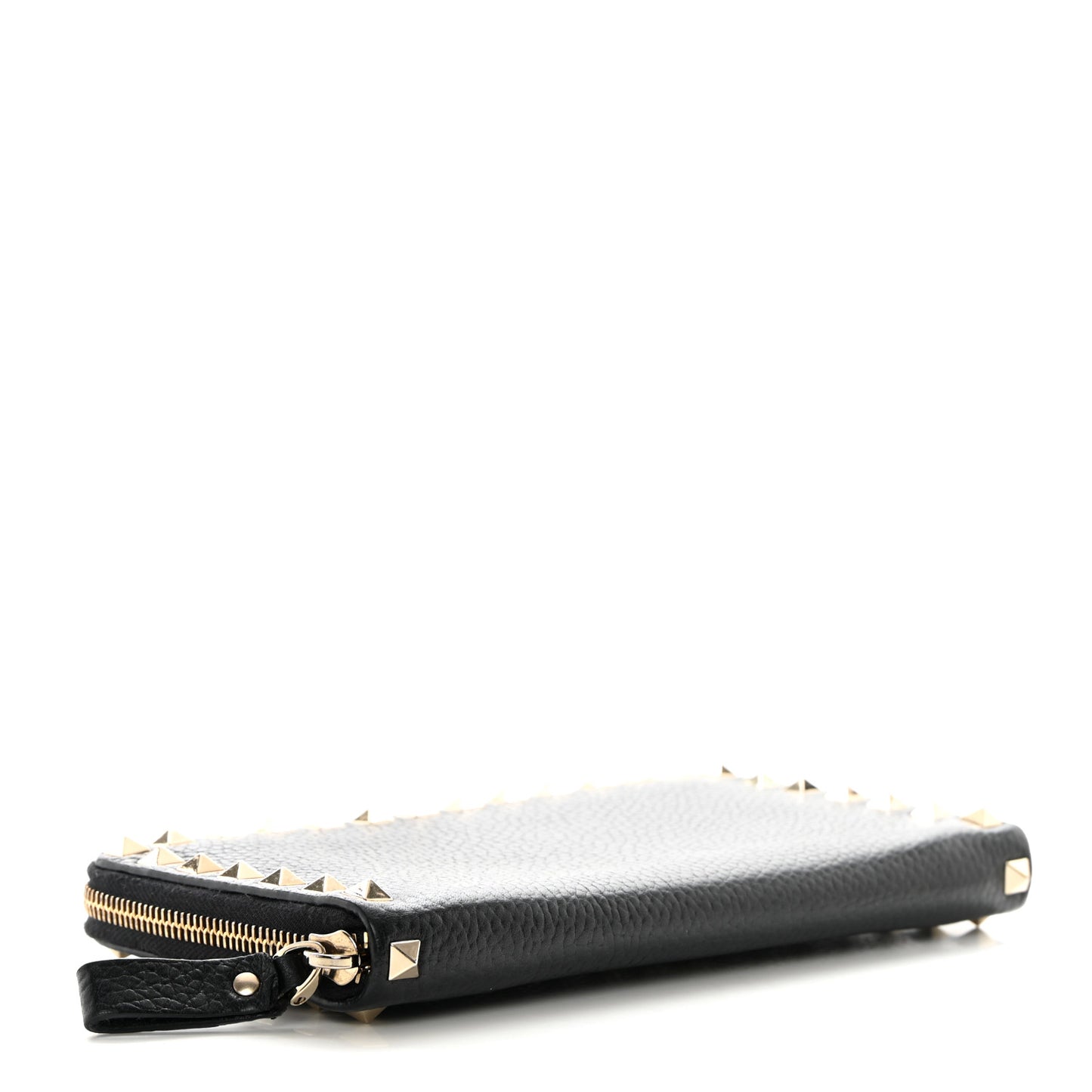 Calfskin Rockstud Zip Around Wallet Black