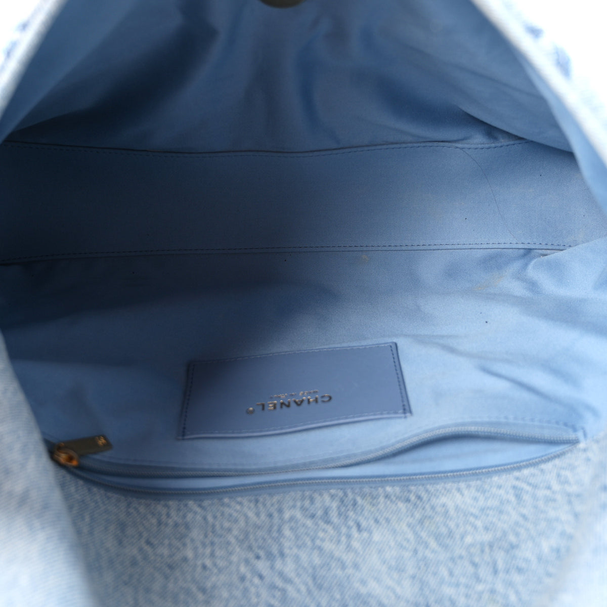 Washed Denim Quilted Maxi Flap Bag Blue