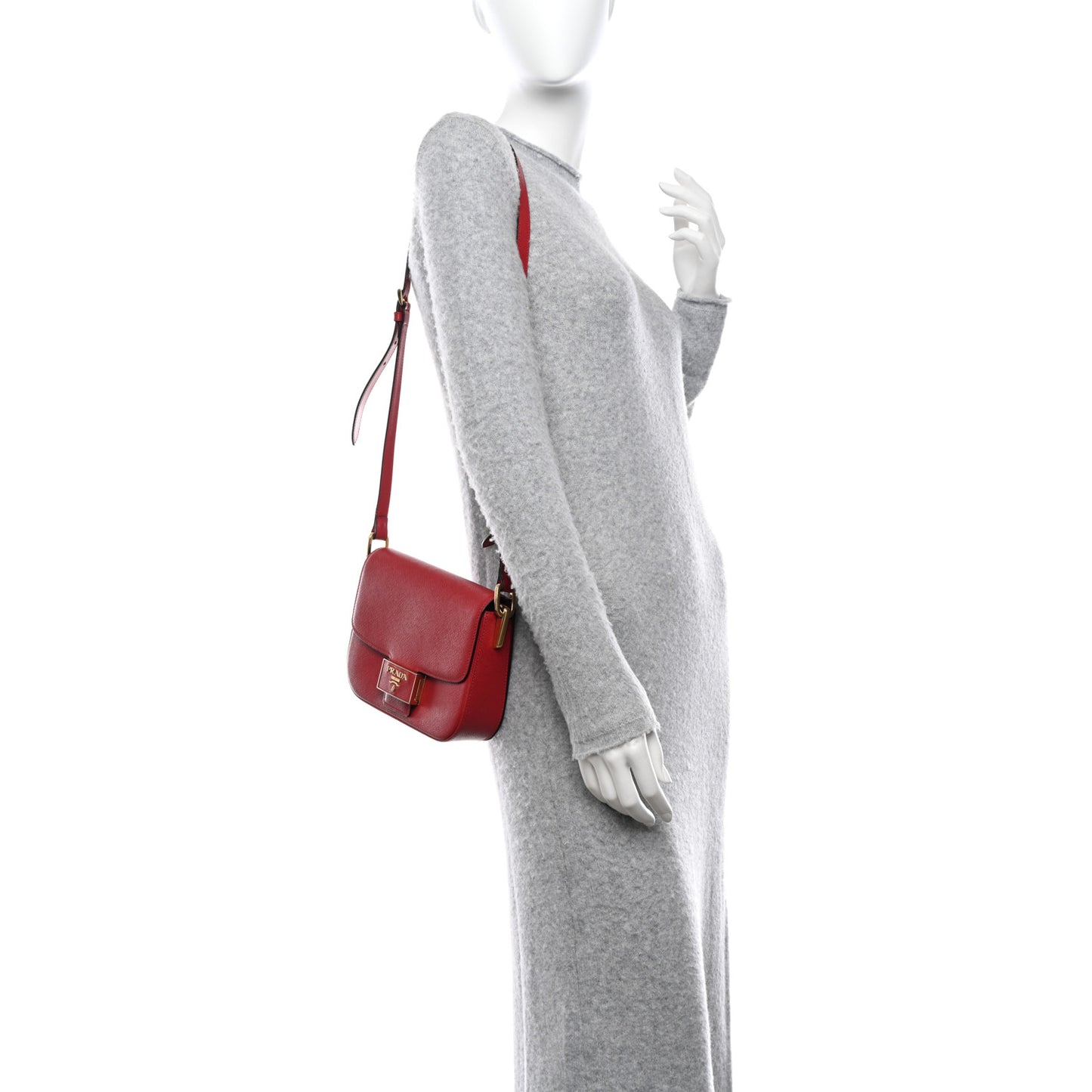 Saffiano Lux Embleme Flap Shoulder Bag Fuoco