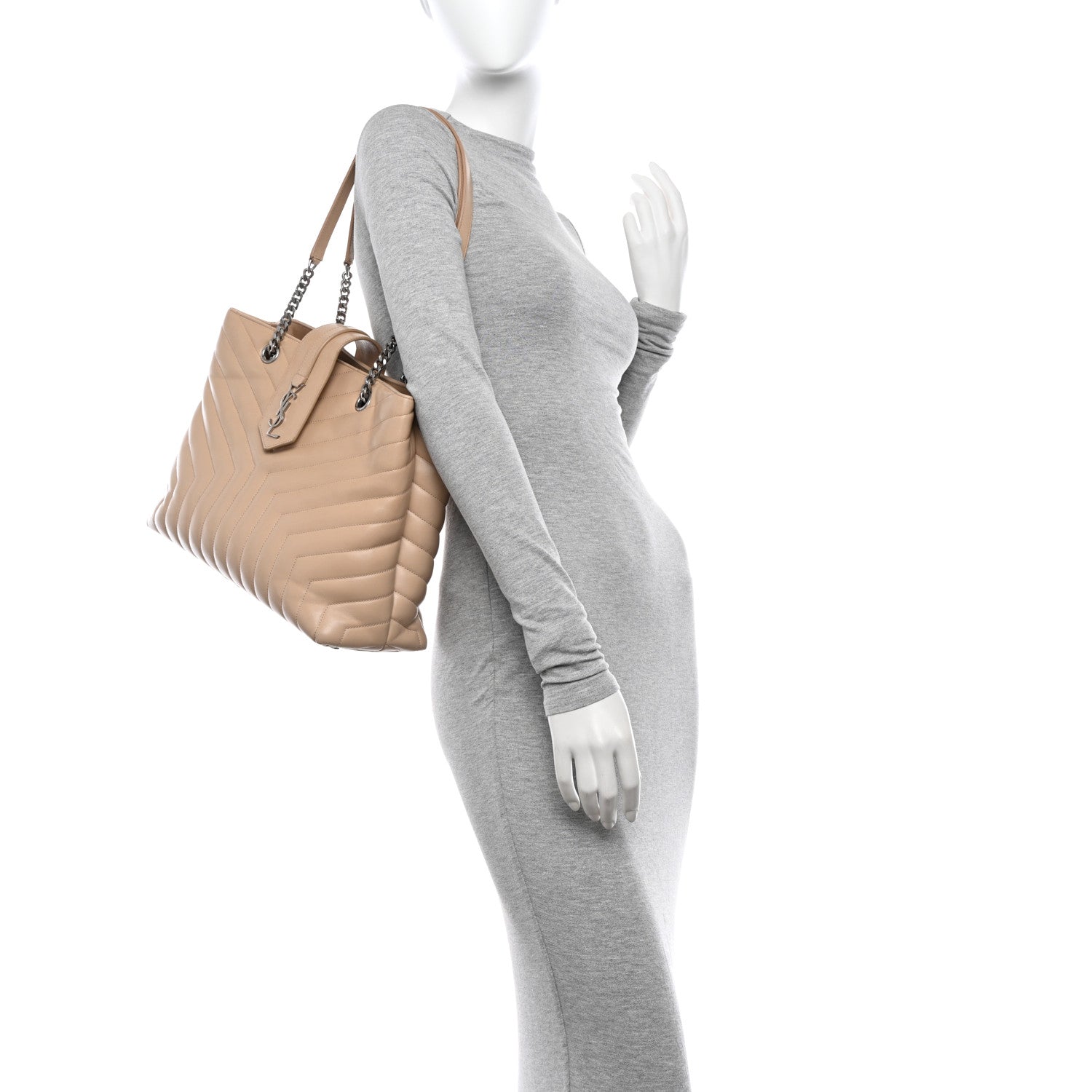 Saint Laurent Calfskin Y Quilted Monogram Large Loulou Shopper Nude Powder 2 of 15