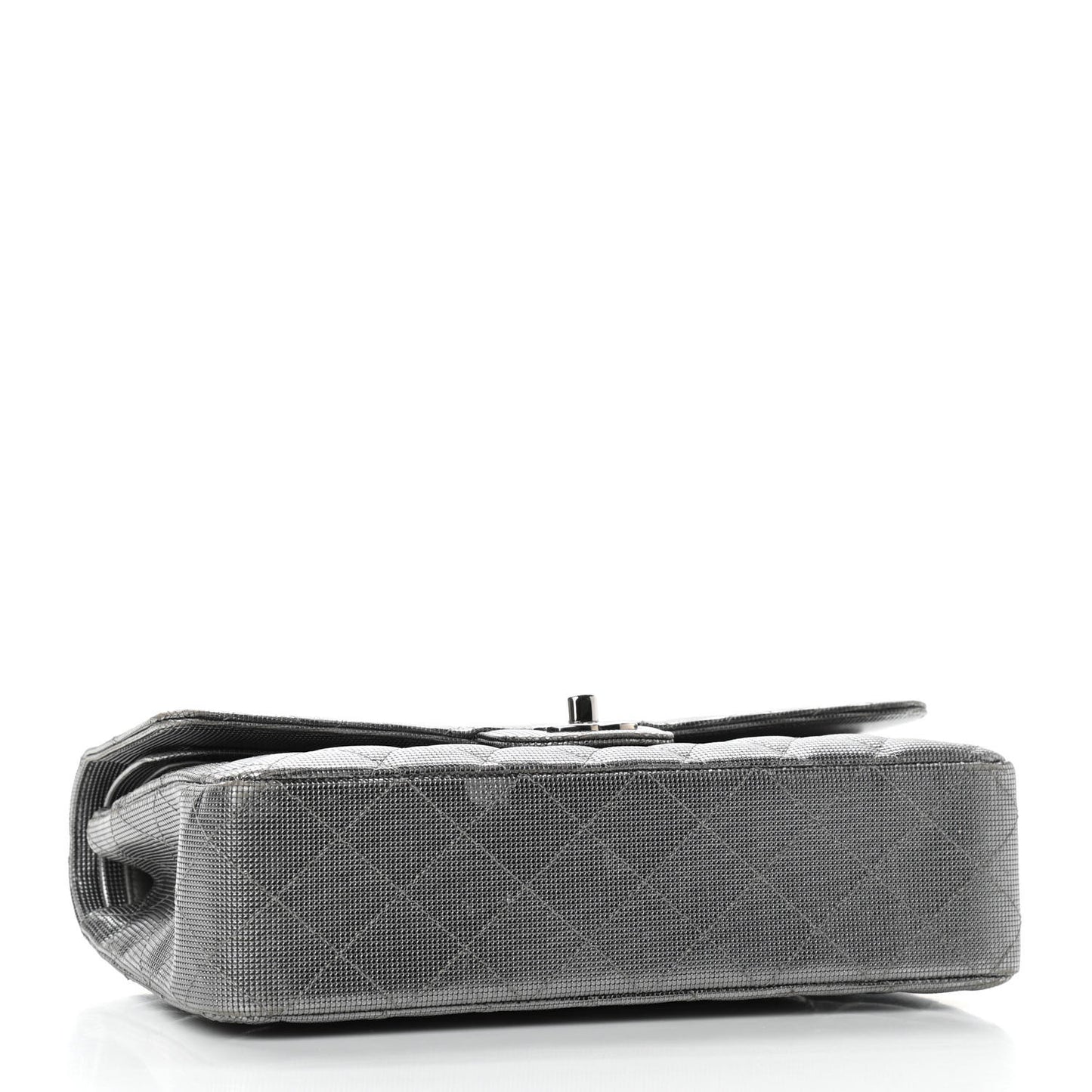 Calfskin Metallic Pixel Effect Medium Double Flap Silver