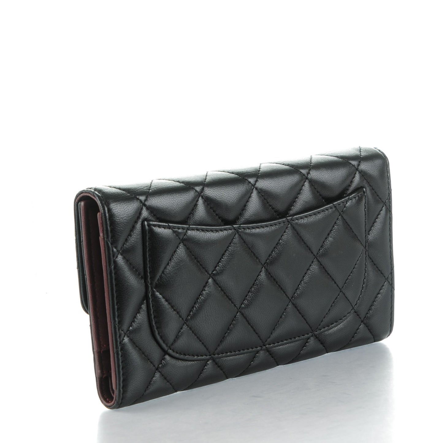 Lambskin Quilted Large Flap Wallet Black